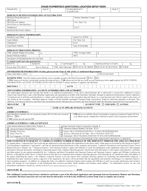 Chase Paymentech Additional Location Setup Form