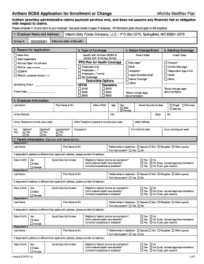 Anthem BCBS Enrollment or Change Application