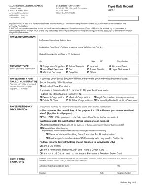 CSU Chico Payee Data Record