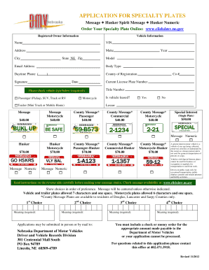 Nebraska Specialty Plate Application