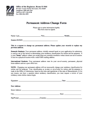 Permanent Address Change Form