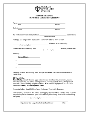 Service Learning Informed Consent Statement
