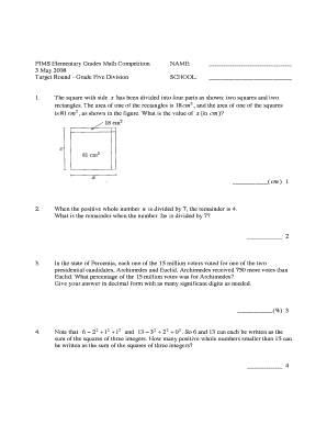 PIMS Elementary Grades Math Competition