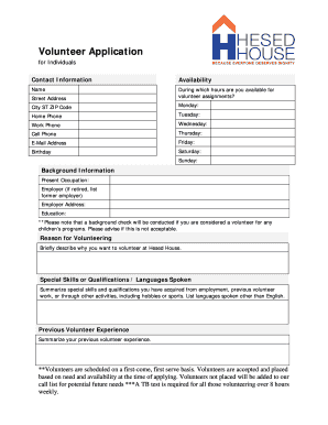 Volunteer Application for Individuals
