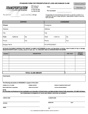 Standard Form for Loss and Damage Claim