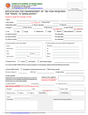 Bangladesh No Visa Required Endorsement Application