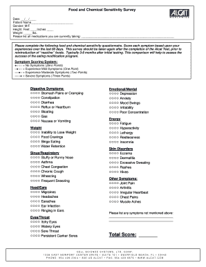 Food and Chemical Sensitivity Survey
