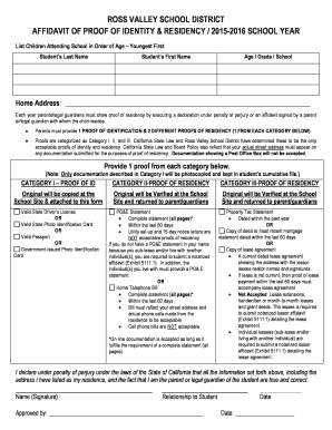 Ross Valley School District Proof of Identity & Residency Affidavit