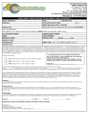 Bank Debit Order Instruction Form