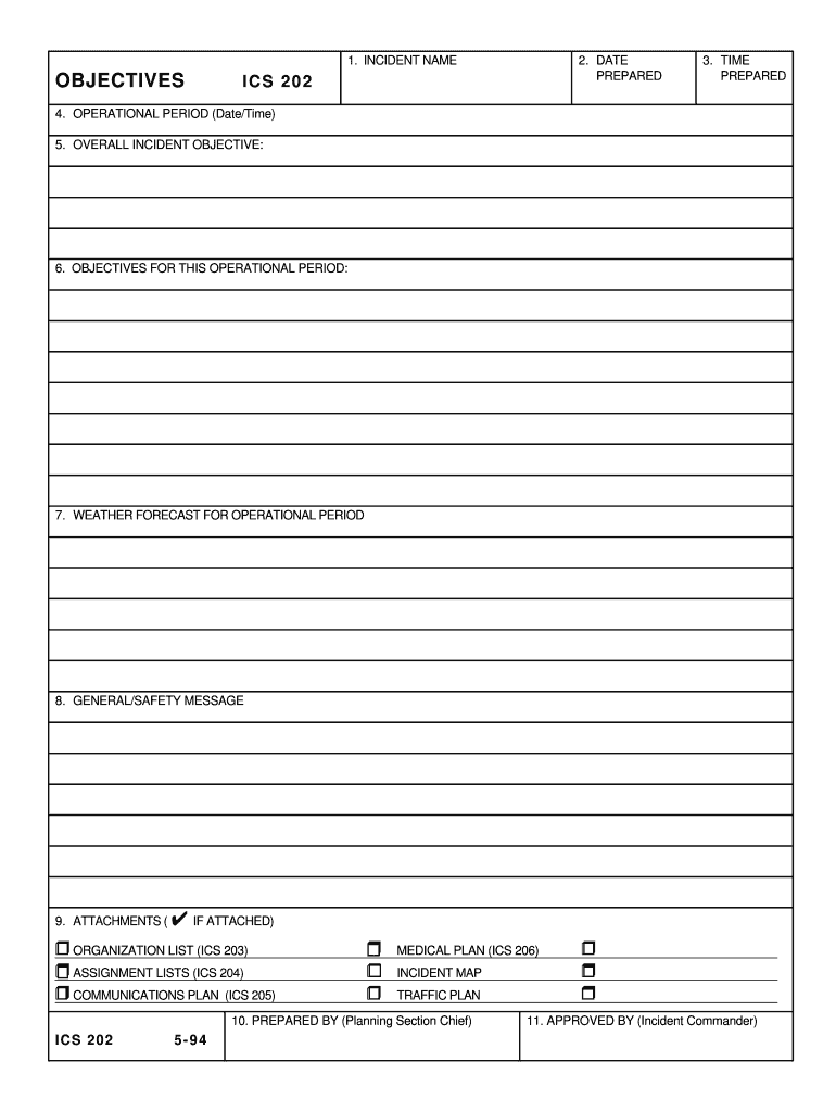 Fillable Online bceoc OBJECTIVES ICS 202 Fax Email Print