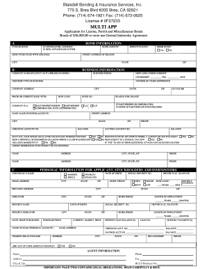 Application for License, Permit and Miscellaneous Bonds