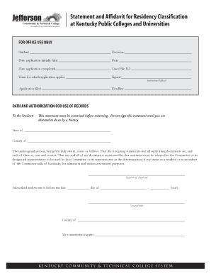 Kentucky Residency Classification Affidavit