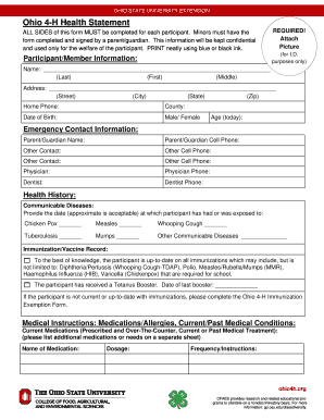 Ohio 4-H Health Statement Form