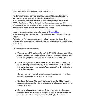 IRS Form 940 Employer's Annual Federal Unemployment Tax Return