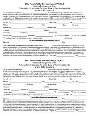SEIU Florida Union Dues Authorization Form