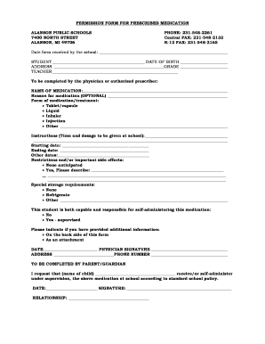 Permission Form for Prescribed Medication