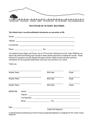 Transfer of School Records Form