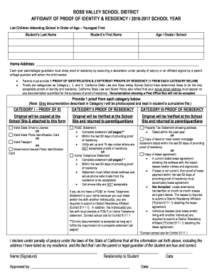Ross Valley School District Proof of Identity & Residency Affidavit