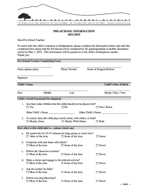 Kindergarten Transition Form