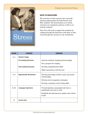 Stress Educational Activity Worksheets