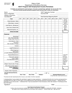 Utah HEAT Program Self-Employment Income Worksheet