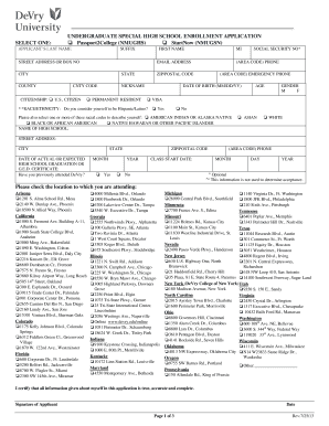 Undergraduate Special High School Enrollment Application