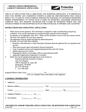 Miscellaneous Professional Liability Insurance Application