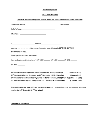Student Olympiad Participation Acknowledgement