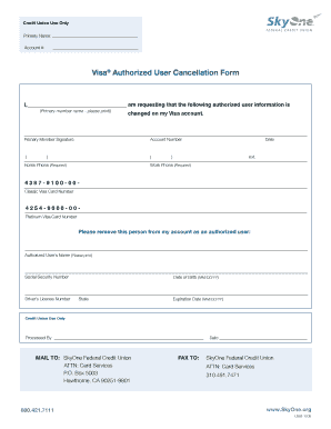 Visa Authorized User Cancellation Form