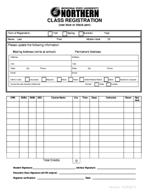 Class Registration Form