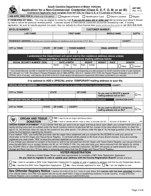 South Carolina Non-Commercial Credential Application