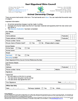 Animal Ownership Change Form
