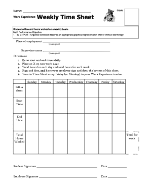 Grade Work Experience Weekly Time Sheet - My Teacher Site - thaggerty myteachersite