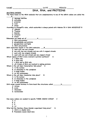 DNA RNA and Proteins Quiz