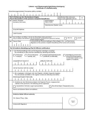 Lebens- und Staatsangehörigkeitsbescheinigung