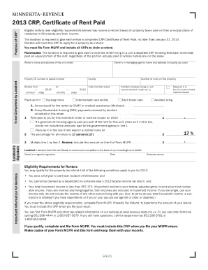 2013 Minnesota Certificate of Rent Paid