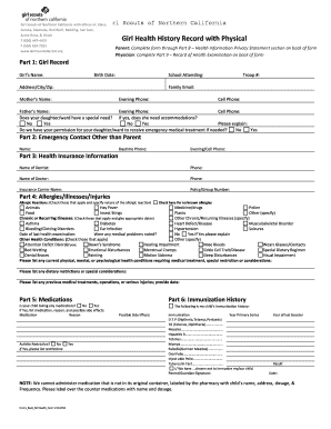 Girl Scouts Health History Record with Physical