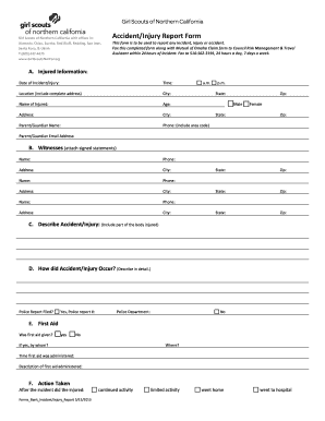 Girl Scouts of Northern California Accident/Injury Report Form