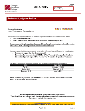 Professional Judgment Petition for Income Reduction
