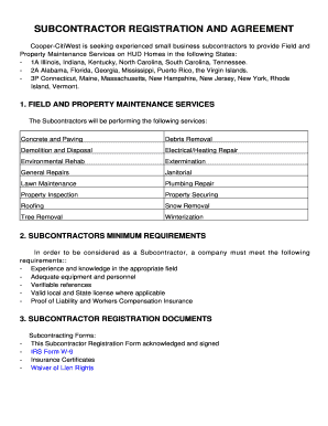 Subcontractor agreements template - SUBCONTRACTOR REGISTRATION AND AGREEMENT