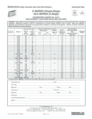 Solaronics Gas Infra-Red Heater Submittal Form