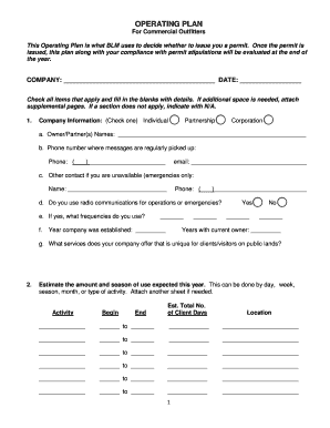 BLM Commercial Outfitters Operating Plan