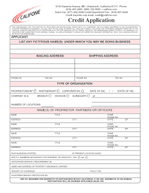 California Credit Application Form