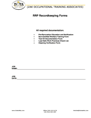 US Federal Lead-Based Paint Renovation Recordkeeping Forms