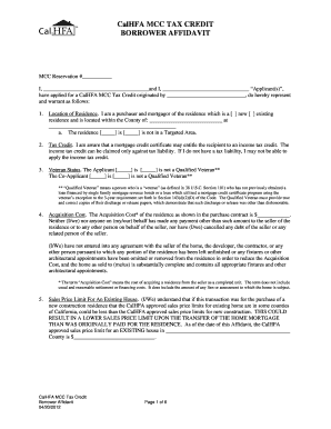 CalHFA MCC Tax Credit Borrower Affidavit