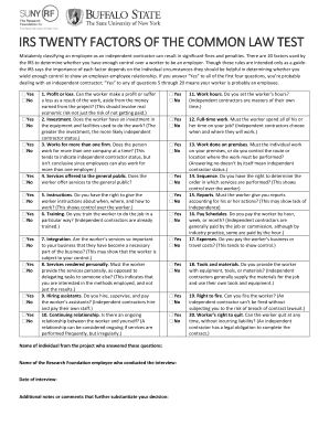 IRS 20 Factors of the Common Law Test