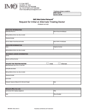 Request for Initial or Alternate Treating Doctor