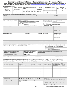 University of Hawaii Graduate Admissions Application Form