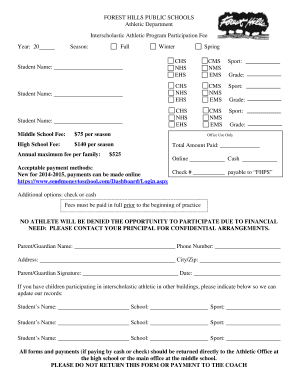 Forest Hills Public Schools Athletic Participation Fee Form