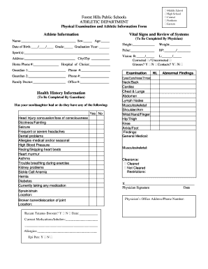 Michigan High School Athletic Physical Form